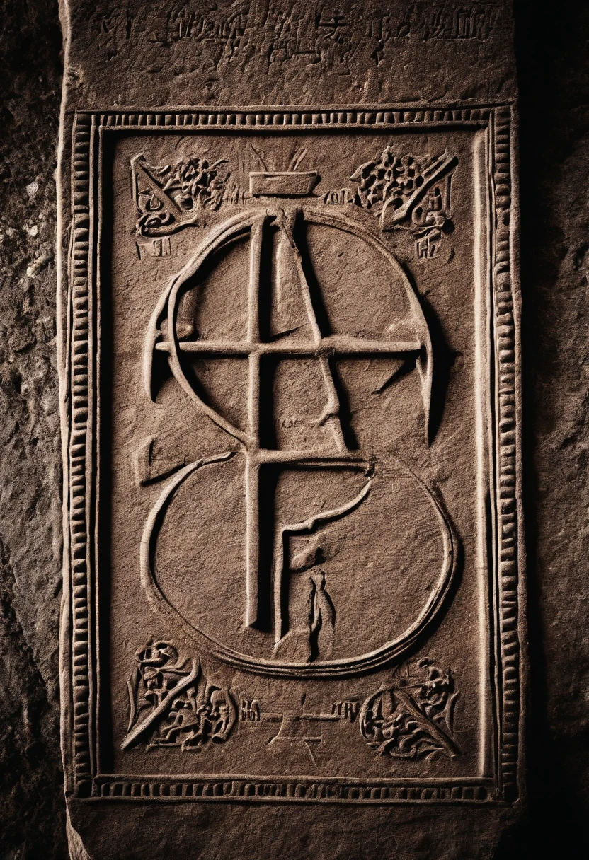 A close-up of a mysterious set of symbols etched into an ancient stone tablet.,The X-Files TV series,Fox Mulder, the iconic FBI agent from “The X-Files,” is characterized by his tall, lean figure and sharp, contemplative features, often accentuated by his dark, intense eyes and a typically serious expression. His style is simple yet professional, favoring dark suits that match his more practical approach to his unconventional work.