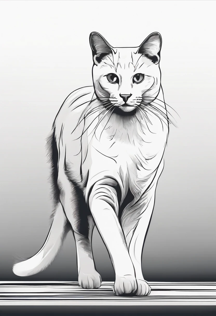 White cat walking, Side view, deep dark background