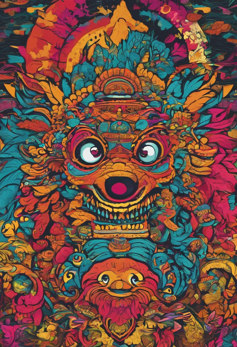 Indonesian's Monster and culture with high-resolution texture, Hyper details, of the monster, stylish, streat wear design, 1990 vibe, HD texture, Javanese Culture, Bali's Culture, REPAIR BODY,high-resolution texture and details