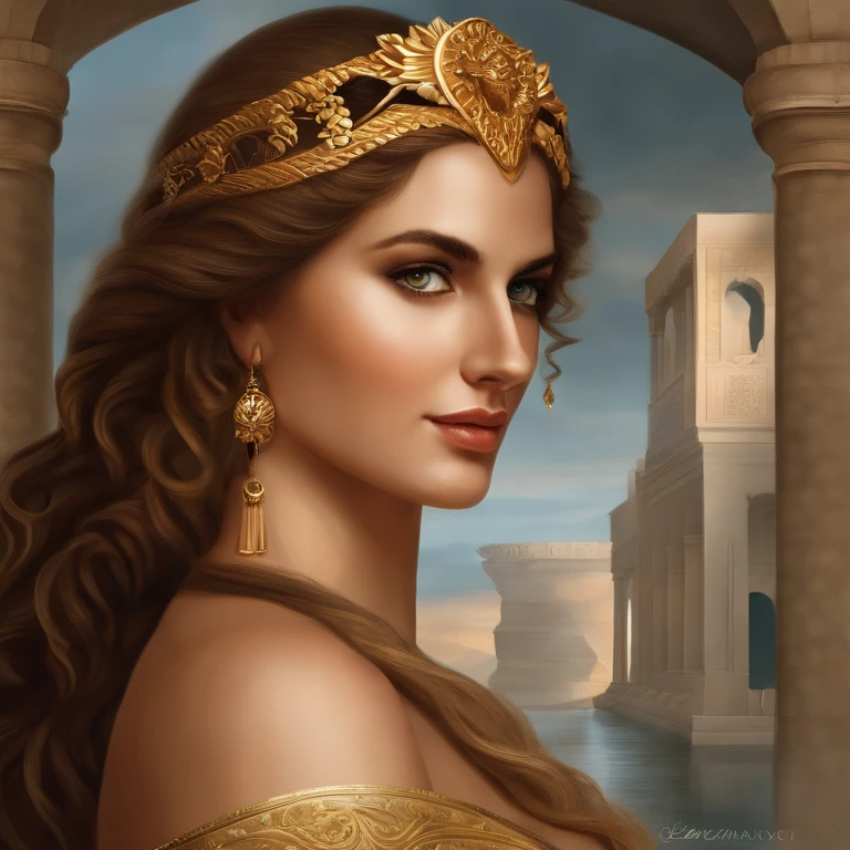 In Greek mythology, Helen of Troy is depicted as the epitome of female beauty and allure. She is typically represented as a woman of great elegance, often with long, flowing hair – usually blonde or golden as per ancient Greek aesthetics. Her eyes are often described as captivating, and her face, perfect and serene. As the most beautiful woman in the world, her countenance is one of grace and magnetism, often depicted adorned in fine clothing and jewellery, fitting her royal status.,The Iliad,In Greek mythology, Helen of Troy is depicted as the epitome of female beauty and allure. She is typically represented as a woman of great elegance, often with long, flowing hair – usually blonde or golden as per ancient Greek aesthetics. Her eyes are often described as captivating, and her face, perfect and serene. As the most beautiful woman in the world, her countenance is one of grace and magnetism, often depicted adorned in fine clothing and jewellery, fitting her royal status.,face,photo
