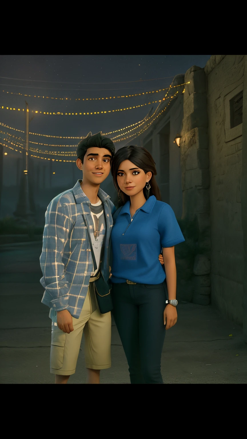 A man in green shirt and a girl in button shirt