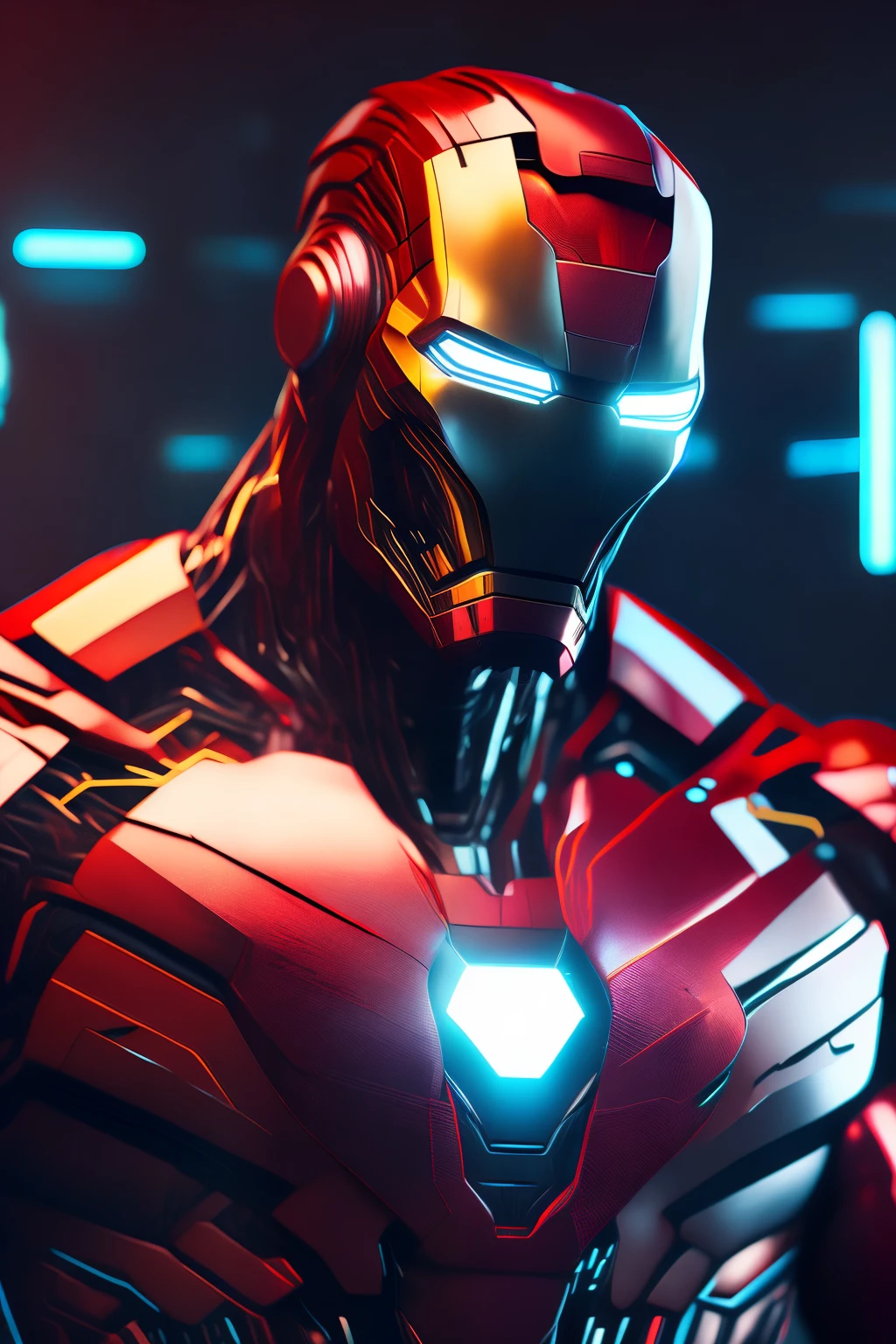 Iron Man Bodybuilder, Cyberpunk, 8k.