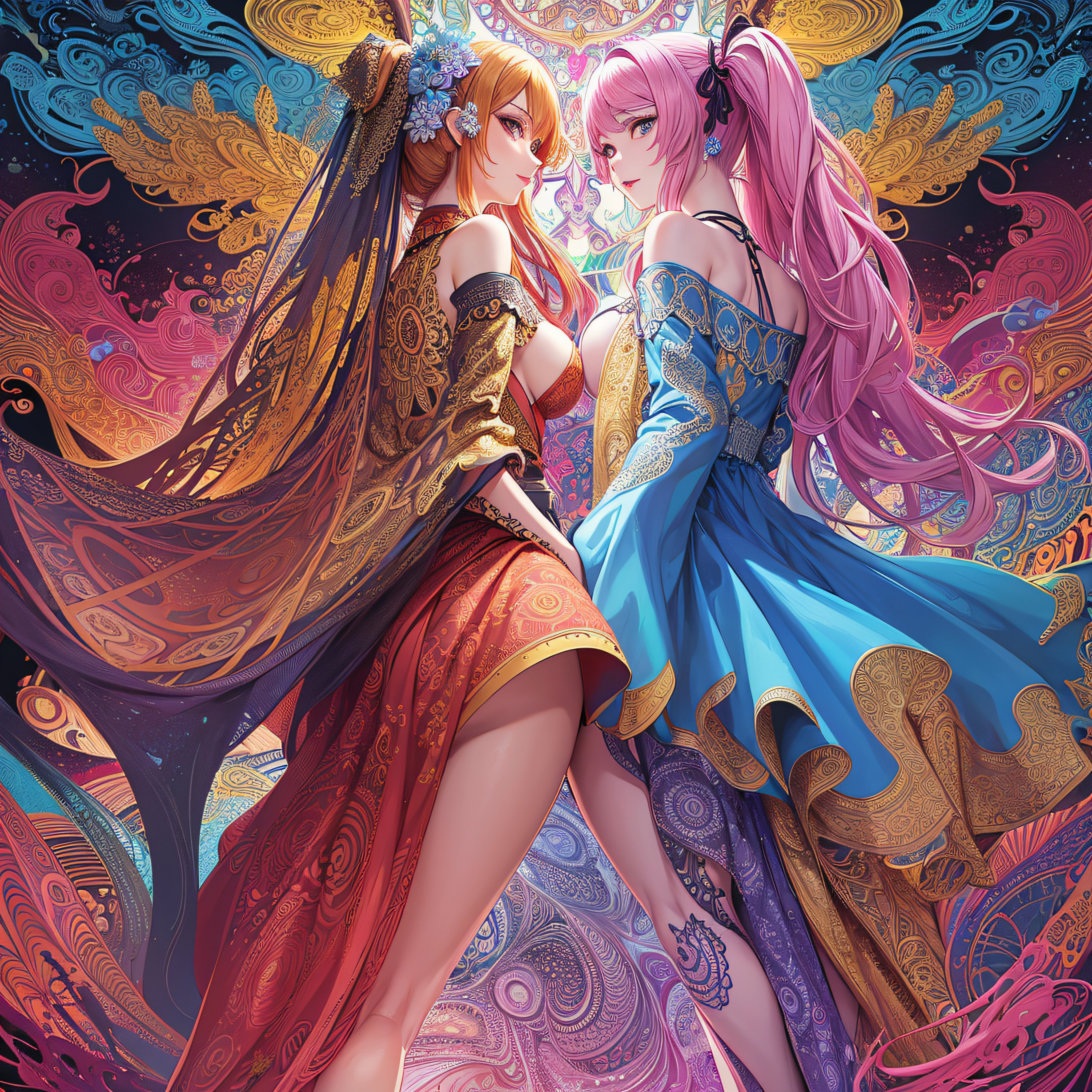 (masutepiece, of the highest quality, Best Quality, Official art, Beautiful and aesthetic:1.2), (1girl in:1.3), Extremely detailed,(Fractal Art:1.2),Colorful,highest details,(Zentangle:1.2), (Dynamic Pose), (Abstract background:1.5), (Congressional Dresses:1.2), (Shiny skin), (Many colors:1.4), Upper body, Thin gauze, Off-the-shoulder, blooming flower field, Glowing skin, lightsmile, Camel toe, Sexy, Bust, nakeness,From below,Ass Up wAIT
