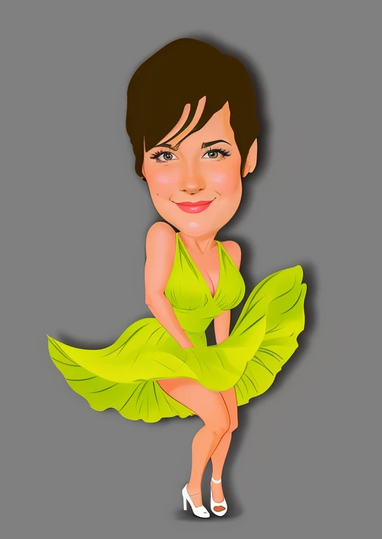 mulher de desenho animado em um vestido verde, sentada em uma cadeira, estilo caricatura, in cartoon style, arte dos desenhos animados, charicatura, caricature illustration, pintura digital dos desenhos animados, arte digital dos desenhos animados, desenho animado de arte digital, retrato dos desenhos animados, caricatural, cartunesco bonito, Cartoon style illustration, estilo dos desenhos animados, cartunesco, she is dancing. Realistic, mulher bonito, desenhado com photoshop
