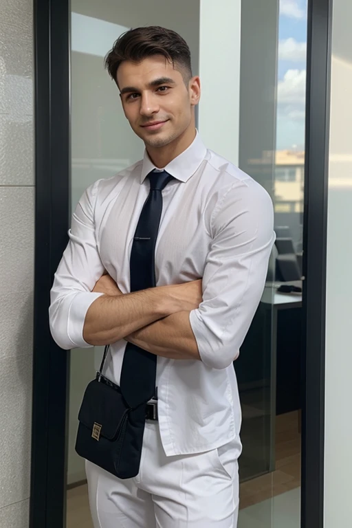 Sednic Mejov, a professional whose appearance reflects his determination and commitment to leadership, He has an average height, maintaining an upright posture that conveys confidence and seriousness. Seus cabelos escuros, cut in a sober way, acentuam sua abordagem profissional, while his penetrating gaze expresses a vision focused on the company's success.
Ao vestir roupas empresariais elegantes e modernas, Sednic stands out for its choice of attire aligned with contemporary corporate culture. Your subtle smile reveals confidence and determination, complementando sua personalidade. Em resumo, Sednic Mejov exudes a respectable presence, balancing the seriousness of the business world with a welcoming and inspiring approach. Eu preciso que ele esteja de corpo inteiro.