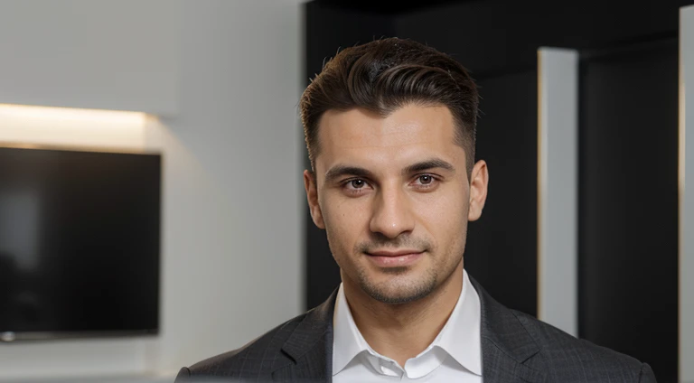 Sednic Mejov, a professional whose appearance reflects his determination and commitment to leadership, He has an average height, maintaining an upright posture that conveys confidence and seriousness. Seus cabelos escuros, cut in a sober way, acentuam sua abordagem profissional, while his penetrating gaze expresses a vision focused on the company's success.
Ao vestir roupas empresariais elegantes e modernas, Sednic stands out for its choice of attire aligned with contemporary corporate culture. Your subtle smile reveals confidence and determination, complementando sua personalidade. Em resumo, Sednic Mejov exudes a respectable presence, balancing the seriousness of the business world with a welcoming and inspiring approach.