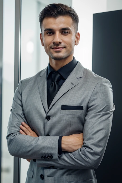 Sednic Mejov, a professional whose appearance reflects his determination and commitment to leadership, He has an average height, maintaining an upright posture that conveys confidence and seriousness. Seus cabelos escuros, cut in a sober way, acentuam sua abordagem profissional, while his penetrating gaze expresses a vision focused on the company's success.
Ao vestir roupas empresariais elegantes e modernas, Sednic stands out for its choice of attire aligned with contemporary corporate culture. Your subtle smile reveals confidence and determination, complementando sua personalidade. Em resumo, Sednic Mejov exudes a respectable presence, balancing the seriousness of the business world with a welcoming and inspiring approach. And I need the whole body to appear