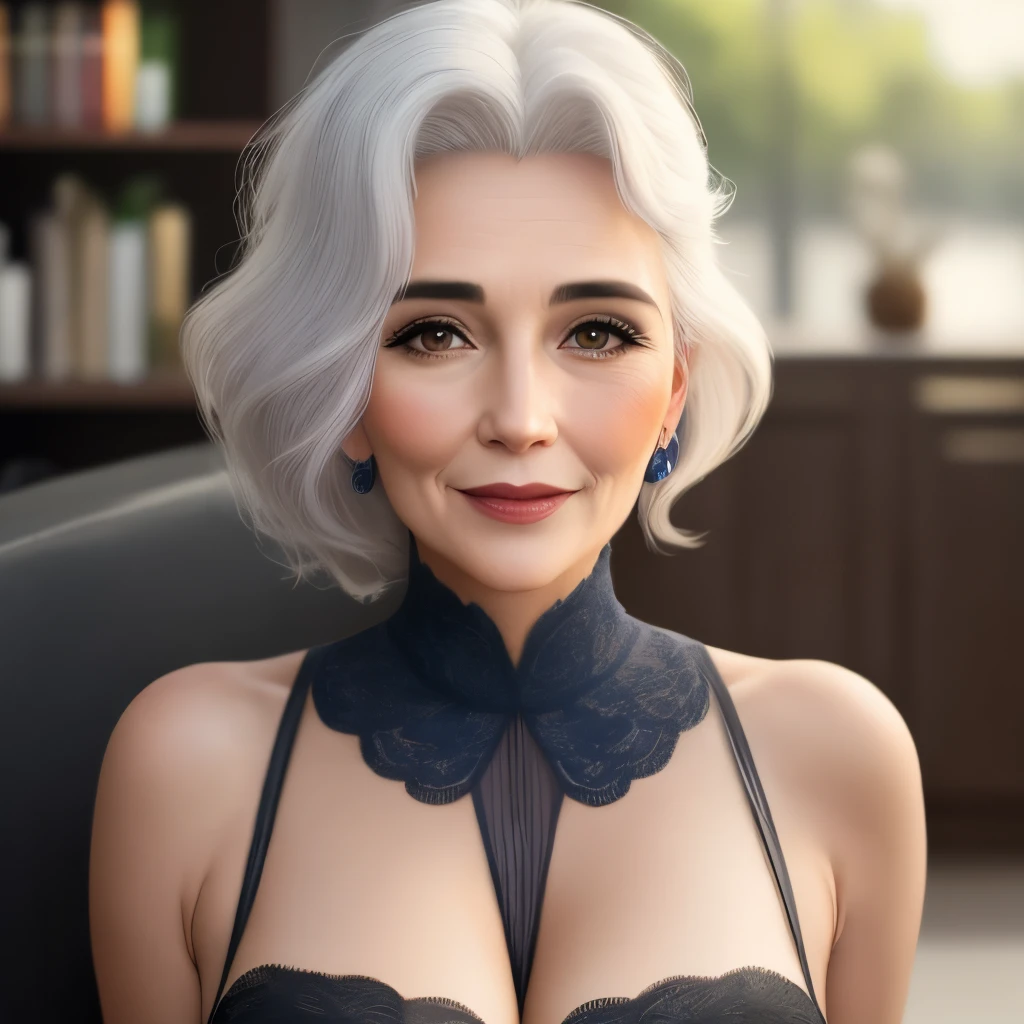 Uma mulher de 46 anos cabelos loiros