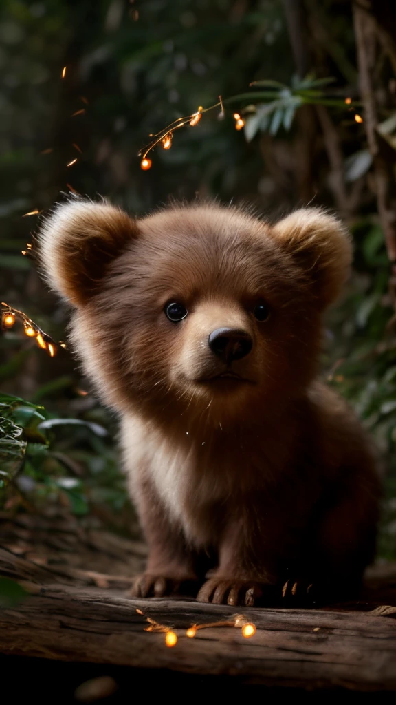 真实感, Realism, brown bear cub, tmasterpiece, Brad Jongsan walks in the jungle (Night of the Fireflies), (higly detailed: 1 1), rough face, natural skin, hiquality, NSFW, pretty eyes, (Detailed face and eyes), (s face: 1 2), tumult, Complementary, real-photo, .....PSD, Lightweight Film Photography, sharp-focus, contrast lighting, Detail Skin, high resolution 8k, Crazy detailing, Realistic, professional photo of a, 8K UHD, dslr, soft light,  hiquality, film grains, Fujifilm XT3