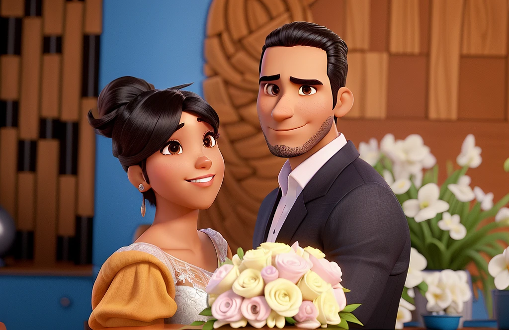 Casal Homem pardo cabelo preto e mulher morena escuro estilo pixar 3d remover o fundo