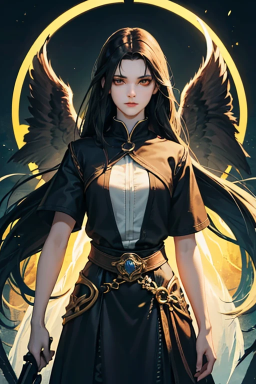 tags: girl, 15 years old, energy powers, long black hair, bright yellow eyes, very pale skin, character, detailed eyes, detailed lips, supernatural powers, fantasy, mysterious, dark atmosphere, glowing energy, intense gaze, flowing hair, ethereal, magical, high quality, photorealistic, vibrant colors, dramatic lighting.