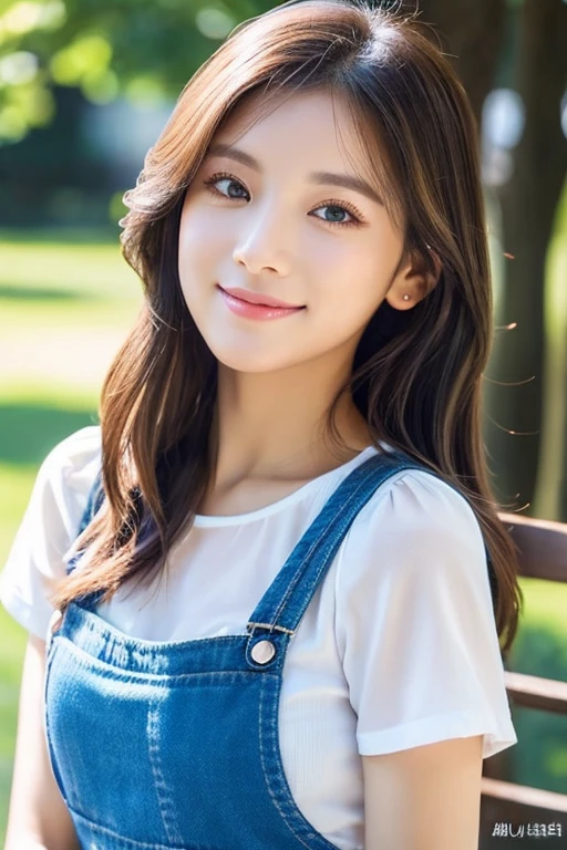 Beautiful woman with good eyes and nose、Beautiful as a model、Cute like a model、Eyes are double、How to use regular mascara、Eye color blue、Hair color pink、Her face is delicate and elegant.、imagem 4k、Beautiful style like a model、A refreshing and lovely smile、Yellow blouse、Plain yellow mini skirt、University campus on a sunny day、Pose like a model、Overall portrait、Snapshots、Beauty like a model、A wonderful pose with a gorgeous atmosphere、masuter piece、Best Quality、