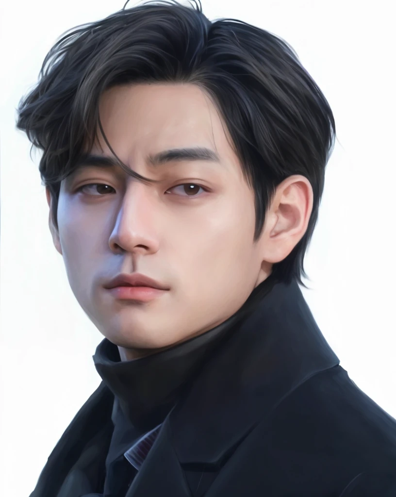 trimmed man in black coat and tie looking at camera, inspirado em Yanjun Cheng, Jinyoung Canela, inspirado em Zhang Han, Jungkook, Yanjun Chengt, fotorrealista!!!!!!! estilo de arte, portrait of kpop idol, realismo artstyle, arte de anime realista, estilo de arte realista, estilo realismo anime, Retrato NFT, estilo de arte realista