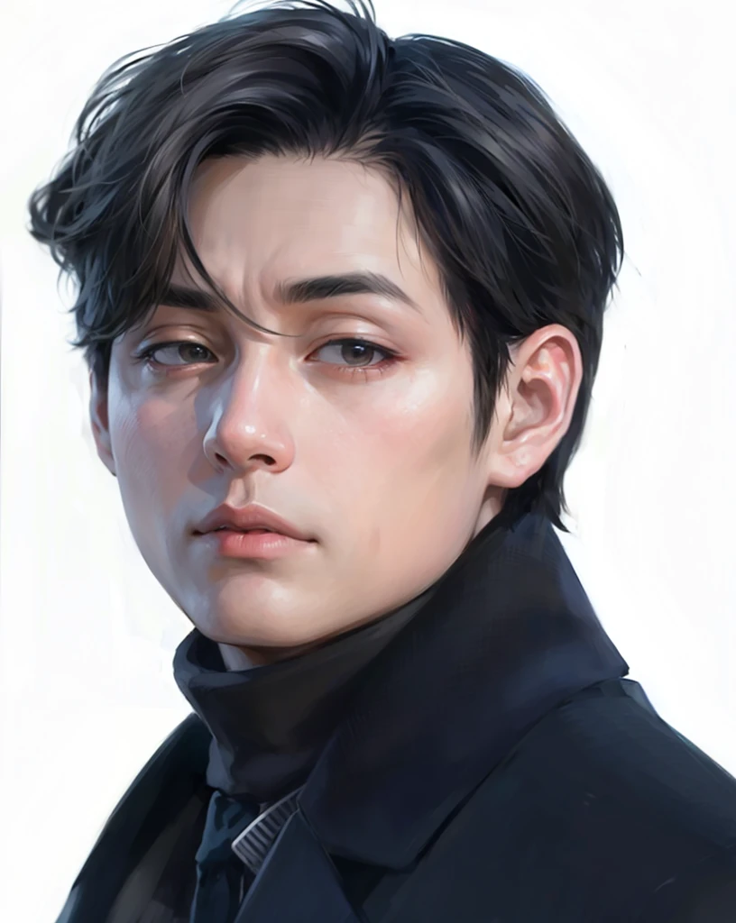 trimmed man in black coat and tie looking at camera, inspirado em Yanjun Cheng, Jinyoung Canela, inspirado em Zhang Han, Jungkook, Yanjun Chengt, fotorrealista!!!!!!! estilo de arte, portrait of kpop idol, realismo artstyle, arte de anime realista, estilo de arte realista, estilo realismo anime, Retrato NFT, estilo de arte realista