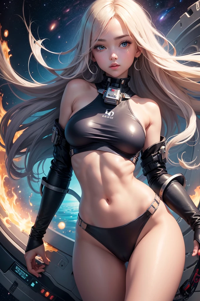 1 girl, in space, undressing, perfect body, medium breasts, beautiful face, beautiful eyes, floating, masterpiece, high quality