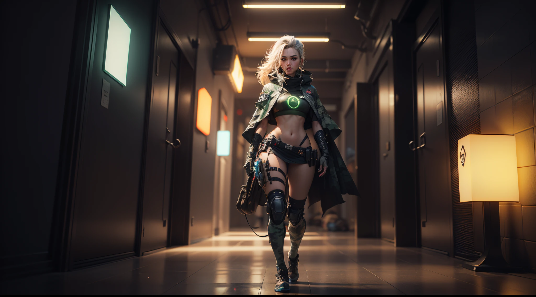 ((Best quality)), ((masterpiece)), (highly detailed:1.3), 3D, beautiful (cyberpunk:1.2) special forces, robort,female with thick voluminous hair wearing (wearing camouflage_uniform:1.1), body armour,cape,digital (camouflage:1.3),HDR (High Dynamic Range),Ray Tracing,NVIDIA RTX,Super-Resolution,Unreal 5,Subsurface scattering,PBR Texturing,Post-processing,Anisotropic Filtering,Depth-of-field,Maximum clarity and sharpness,Multi-layered textures,Albedo and Specular maps,Surface shading,Accurate simulation of light-material interaction,Perfect proportions,Octane Render,Two-tone lighting,Wide aperture,Low ISO,White balance,Rule of thirds,8K RAW,Efficient Sub-Pixel,sub-pixel convolution,