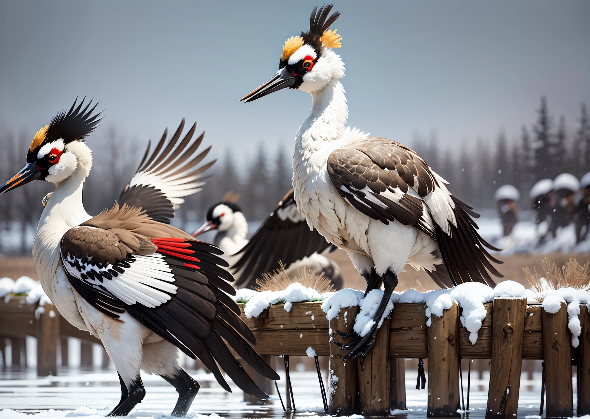 Red-crowned cranes dance with athletes under the snow and ice --auto --s2
