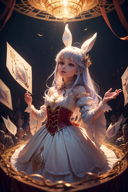 stuffed white rabbit,magical,used as a puppet,dressed as a warrior,with puppet strings,puppet costume,puppeteer's magic,fantastic fairy tale,enchanted toy,whimsical character,puppet show,fantasy world,dramatic lighting,playful fantasy,animated adventure,marionette theater,vibrant colors,plush toy,fantasy theme,carefully crafted,floating in the air,exquisite details,mystical aura,dreamlike setting,mesmerizing performance,magician's trick,suspend disbelief,enchanting spectacle,spellbinding display,marvelous craftsmanship,imaginative storytelling,spellbound audience,brilliantly choreographed,dazzling special effects,unforgettable performance,artistic masterpiece,magical realm,enchanted forest,awe-inspiring,unfolding magic,wondrous experience,dream world,extraordinary journey,puppet master's artistry