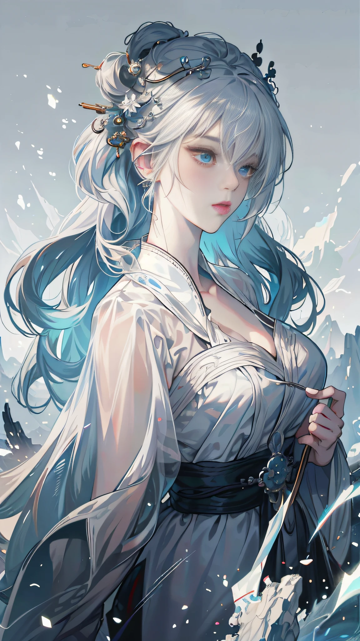 a close up of a woman with white hair and a white mask, beautiful character painting, guweiz, artwork in the style of guweiz, white haired deity, by Yang J, epic exquisite character art, stunning character art, by Fan Qi, by Wuzhun Shifan, guweiz on pixiv artstation