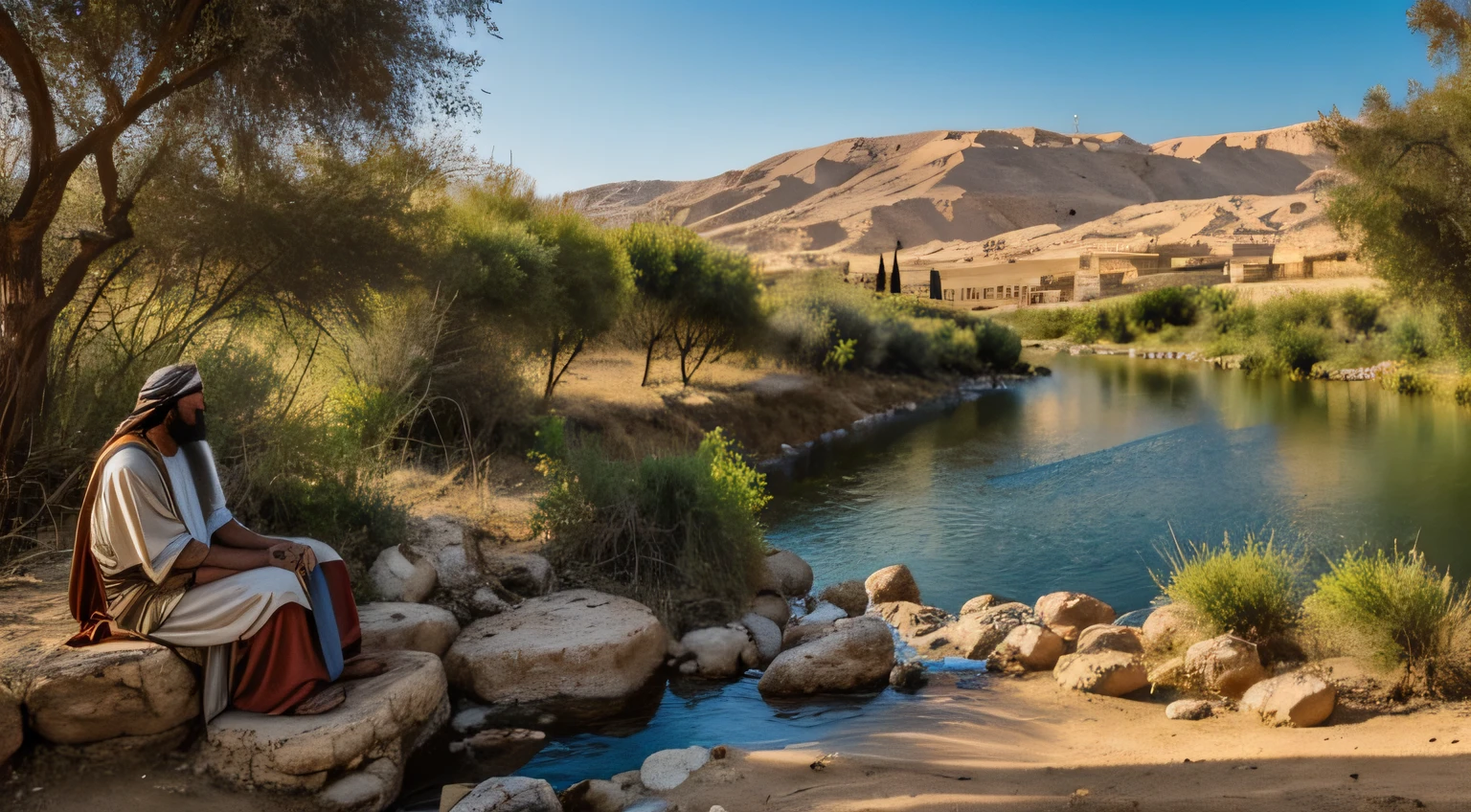 John the Baptist, on the banks of the Jordan River preaching the gospel