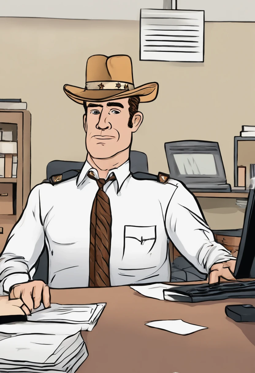 A photo of Jim wearing a giant foam finger and a ridiculous hat at his desk, with Dwight giving a disapproving look in the background,The Office (U.S. TV series),Jim Halpert, a fictional character from the U.S. television series “The Office,” is portrayed as a tall, lean figure with a boyish charm, often seen in standard office attire: a simple button-up shirt and tie. His hair is typically styled in a casual, slightly unkempt fashion, complementing his laid-back and approachable demeanor.