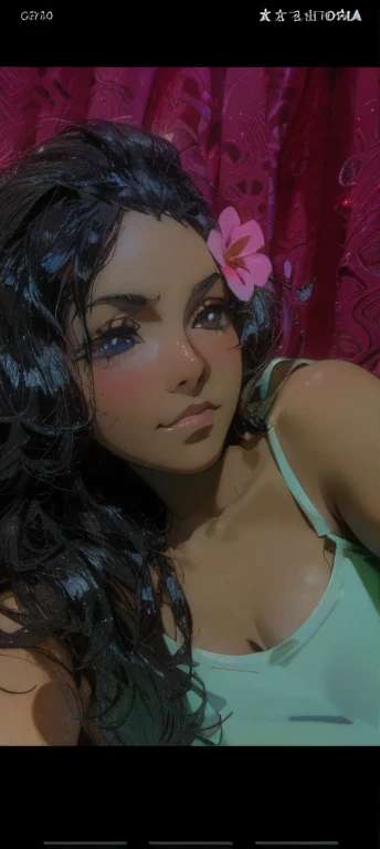 estilo anime, estilo cartoon, linda garota com cabelo longo ondulado preto,corda pele marrom claro,olhos escuros,bokeh artgerm 8k, cinematic pastel lighting, estilo anime misturado com fujifilm.