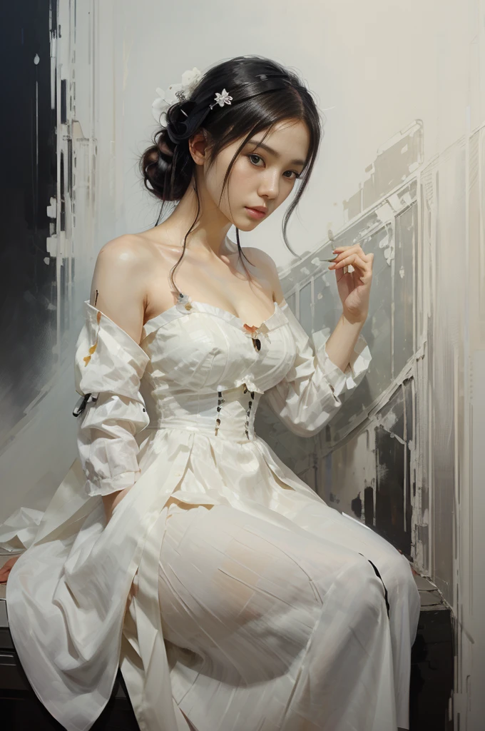 picture of a woman in a white and black dress, beautiful character painting, gorgeous digital painting, realistic cute girl painting, Beautiful anime portrait, beautiful digital painting, beautiful digital artwork, Wuzhong Shifan, elegant digital painting, jinyoung shin art, guweiz, Yang J, Zhou Wenjing, by Yanjun Cheng, Stunning digital painting