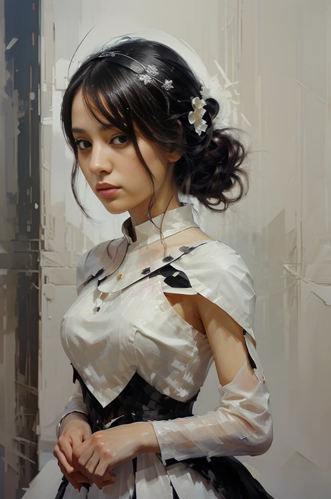 picture of a woman in a white and black dress, digital art by Wuzhong Shifan, Artstation, Digital Art, beautiful character painting, gorgeous digital painting, realistic cute girl painting, Beautiful anime portrait, beautiful digital painting, beautiful digital artwork, elegant digital painting, jinyoung shin art, guweiz, Stunning digital painting
