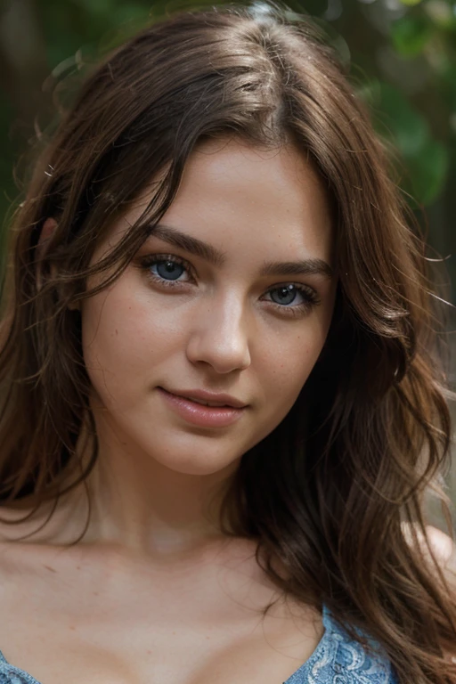 Beautiful brunette,highly detailed, 21 years old, Innocent face, natural wavy hair, blue eyes, high resolution, Masterpiece, Best quality, Intricate details, Highly detailed, Sharp focus, Detailed skin, realistic skin texture, texture, detailed eyes, Professional, 4k, Lovely smile, Canon shot, 85mm, Shallow depth of field, Kodak viewing colour, Perfect fit body, Extremely detailed, Ultra detailed, Photo-realistic, Photorealistic, Realistic, Post-processing, Maximum detail, Roughness, Real life, Ultra realistic, Photorealism, Photography, 8k UHD, Photography, Work, Desktop
