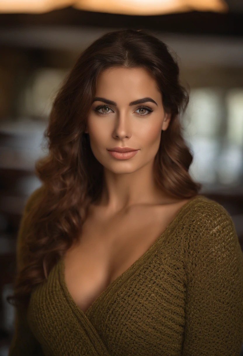 profesional, (Foto 4K:1.1) (foco nítido:1.3), High detail, Llevar (Knitted sweater:1.2), Hermosa cara detallada, Pretty woman with long red hair looks at the camera , Panasonic Lumix s pro 50mm f/1.4, Anne Stokes, Salpicadura de color, naranja oscuro y esmeralda oscura, Ferrania P30, Foto realista, (Mujer joven atractiva:1.3), (seductor:1.1), (ruboroso:1.1), Forma del cuerpo de gimnasio, Pechos grandes y redondos, caderas delgadas, En el gimnasio posando, 20 years old,