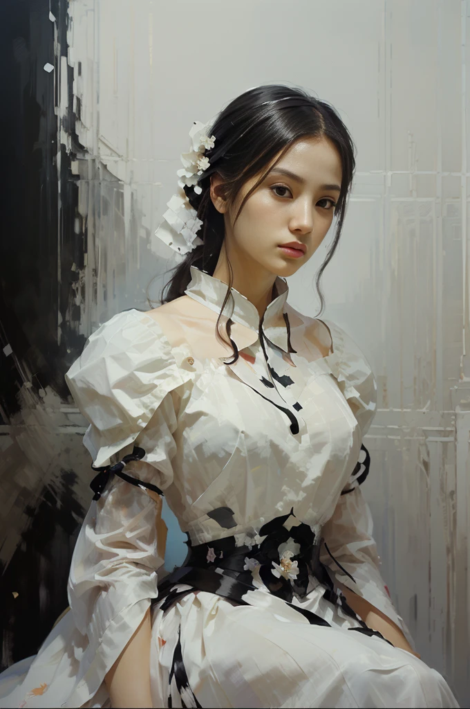 photo of a woman in a white and black dress, beautiful character painting, gorgeous digital painting, realistic cute girl painting, Beautiful anime portrait, beautiful digital painting, beautiful digital artwork, Wuzhong Shifan, elegant digital painting, jinyoung shin art, guweiz, Yang J, Zhou Wenjing, by Yanjun Cheng, Stunning digital painting