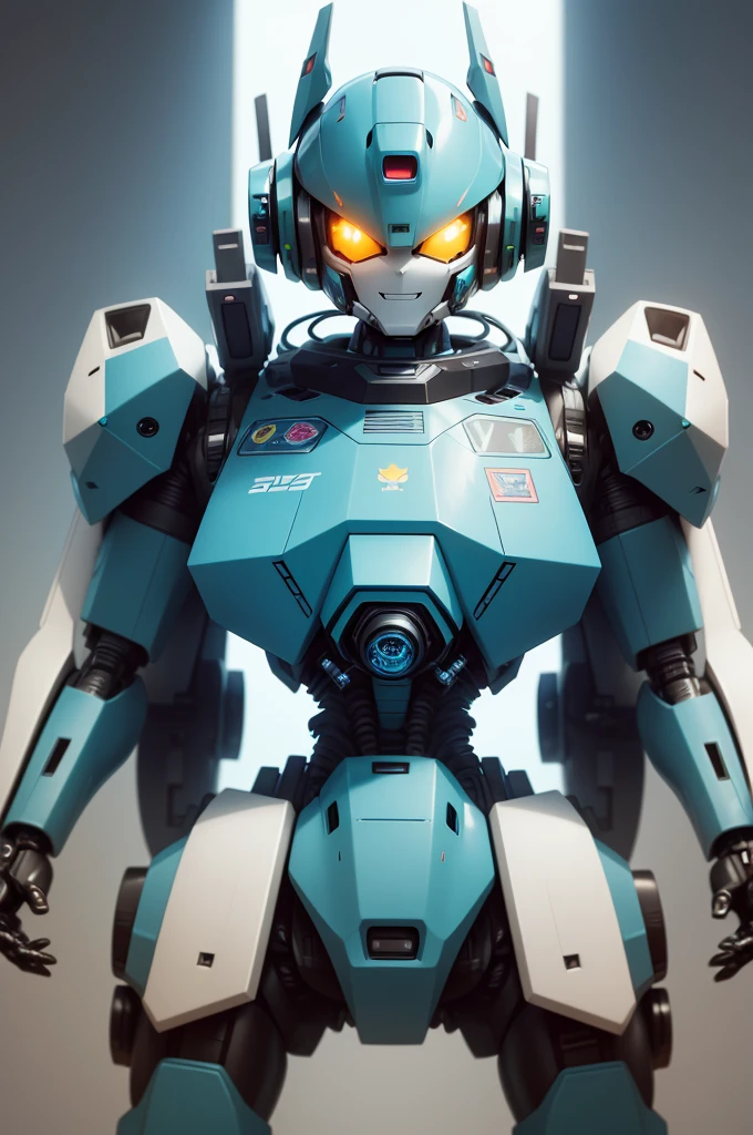 Close up of a cartoon robot with a big smile on its face, seapunk mecha, Bio - Mechanical Face, mech body, mech shaped like a manatee, battlemech, mechasuit, collosal mech, mecha robot, mechs, comic book style battlemech, humanoid mech, battle mech, cute elaborate epic robot, arasaka mech