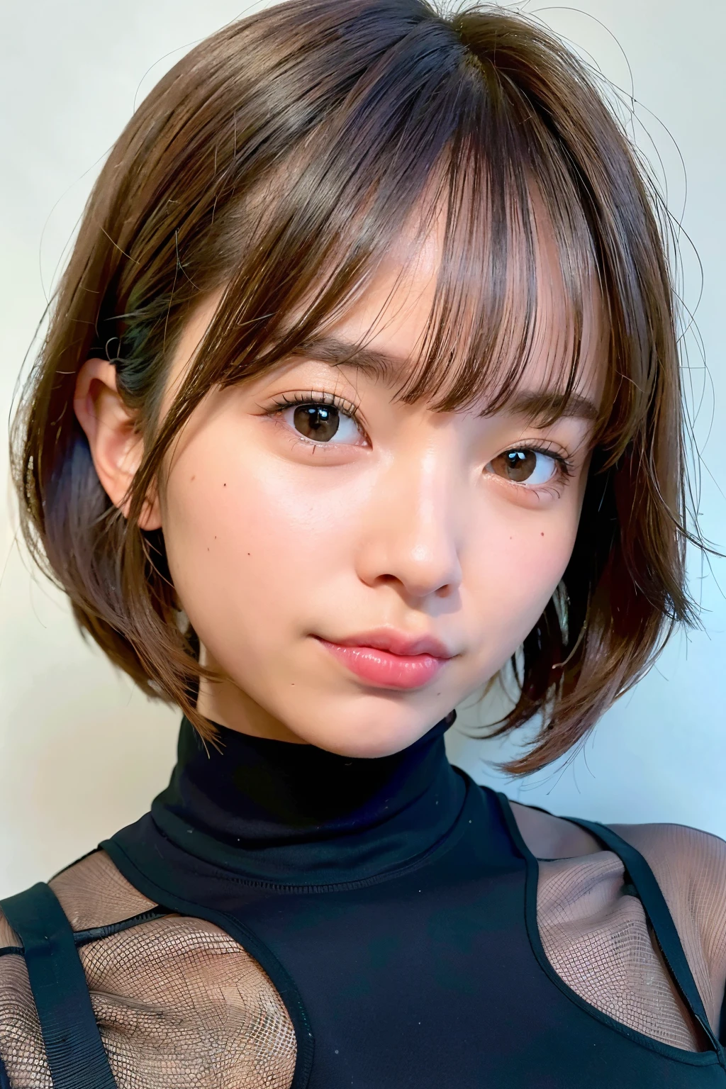 Brown T-shirt、Medium Short Hair、looking at the camera、Big Breasts