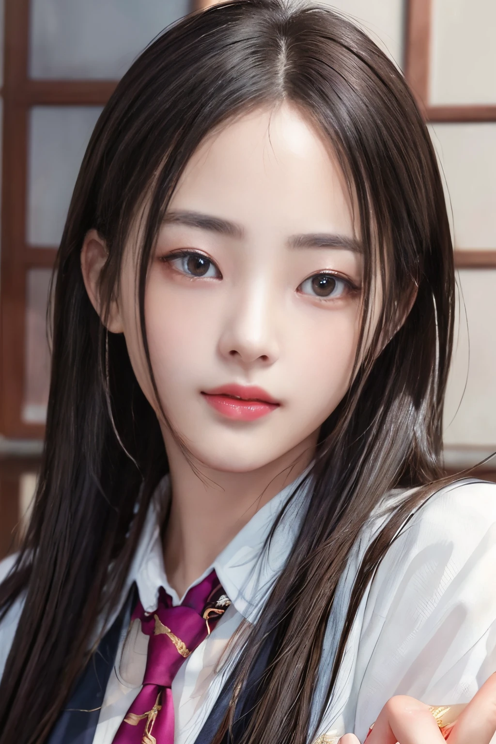 超A high resolution、masterpiece、top-quality、
extra detailed face、A detailed eye、Very complex and、perfect glossy shiny skins、Perfect litthing、Detailed Lighting、Dramatic shadows、光线追踪、
1 girl in、The upper part of the body、Counter Staff Uniforms、looking at the viewers、