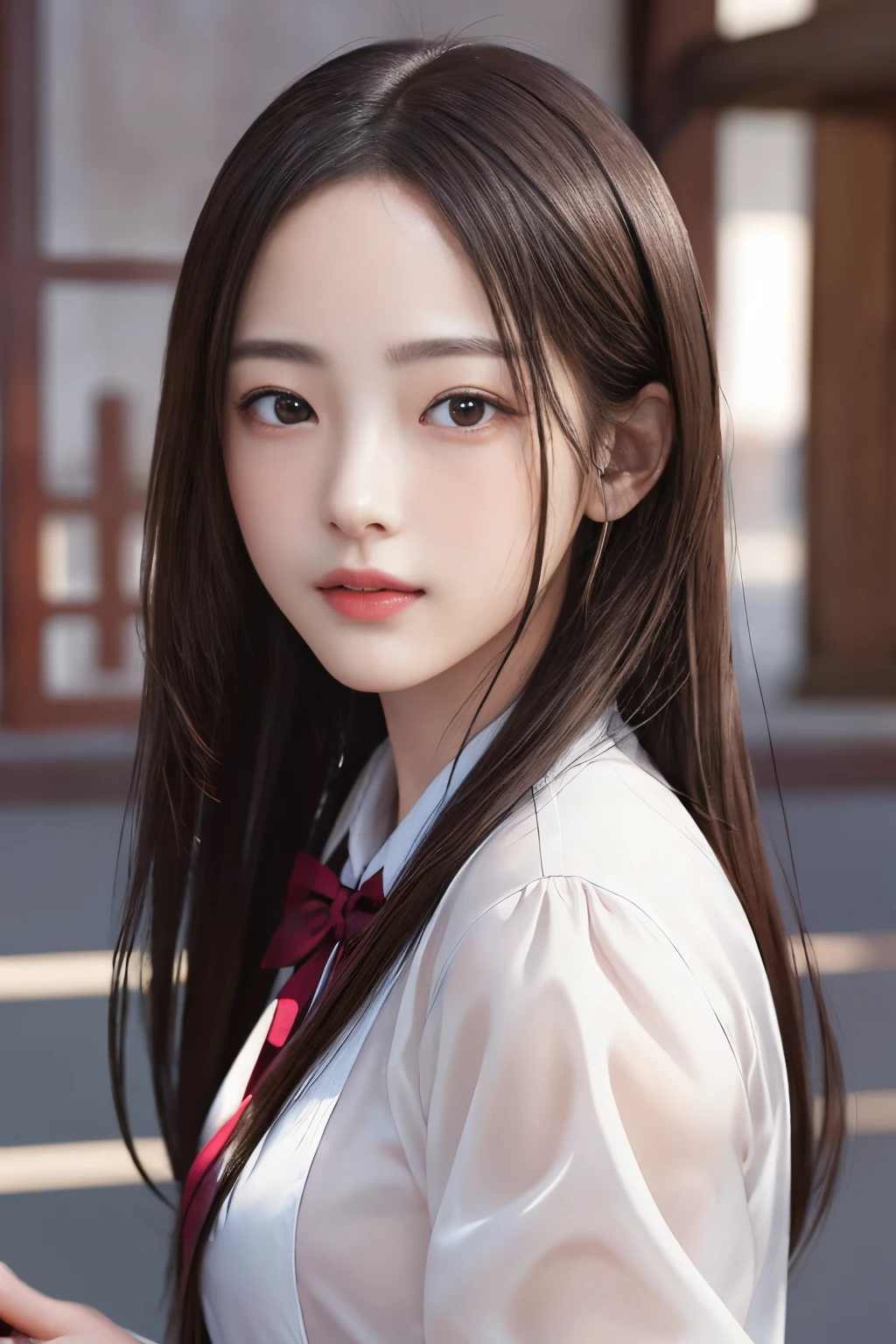 超A high resolution、masterpiece、top-quality、
extra detailed face、A detailed eye、Very complex and、perfect glossy shiny skins、Perfect litthing、Detailed Lighting、Dramatic shadows、光线追踪、
1 girl in、The upper part of the body、Counter Staff Uniforms、looking at the viewers、