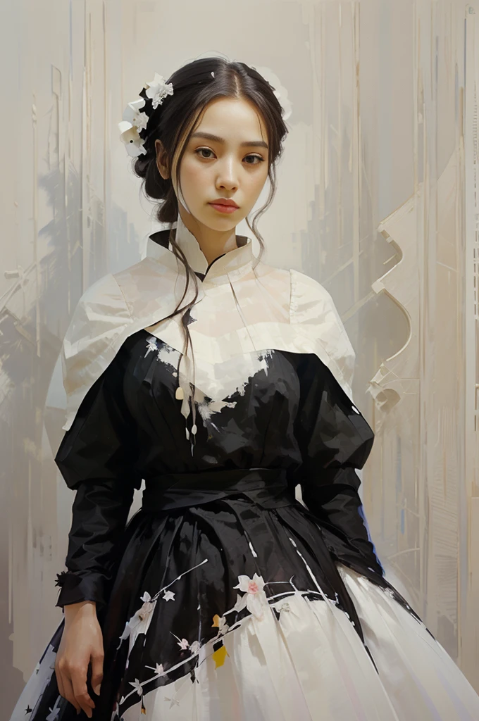 (Impressionistic painting 1,5), photo of a woman in a white and black dress, beautiful character painting, gorgeous digital painting, realistic cute girl painting, Beautiful anime portrait, beautiful digital painting, beautiful digital artwork, Wuzhong Shifan, elegant digital painting, jinyoung shin art, guweiz, Yang J, Zhou Wenjing, by Yanjun Cheng, Stunning digital painting