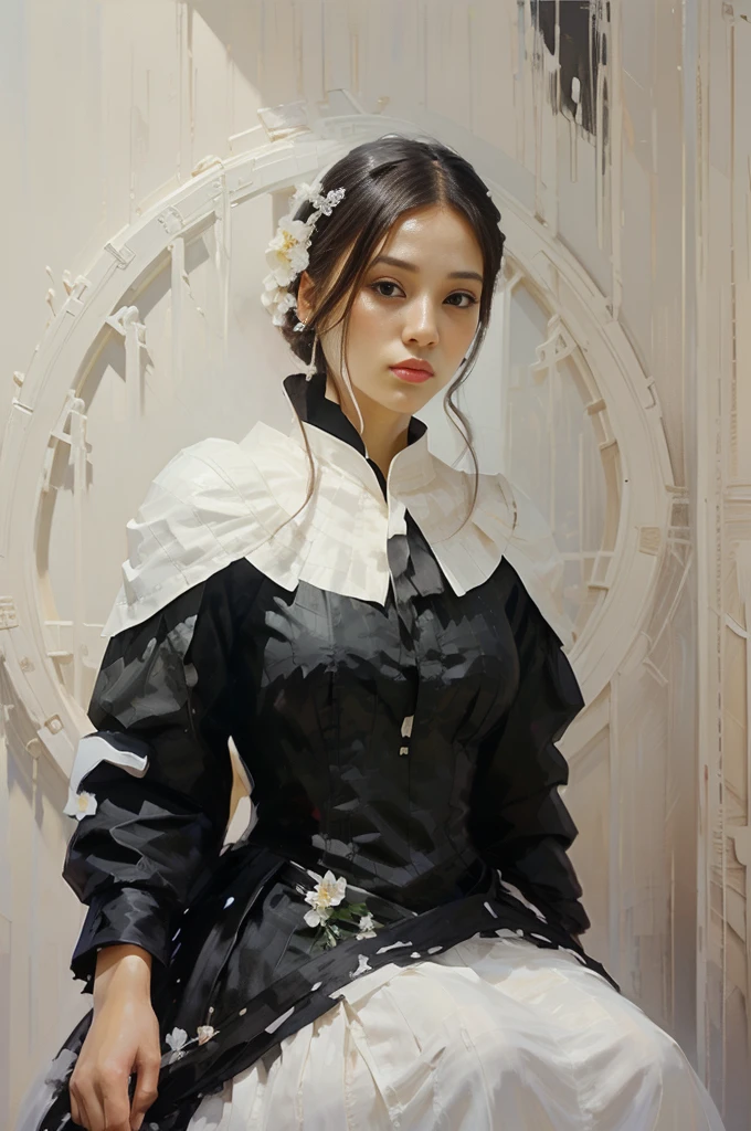 (Impressionistic painting 1,5), photo of a woman in a white and black dress, beautiful character painting, gorgeous digital painting, realistic cute girl painting, Beautiful anime portrait, beautiful digital painting, beautiful digital artwork, Wuzhong Shifan, elegant digital painting, jinyoung shin art, guweiz, Yang J, Zhou Wenjing, by Yanjun Cheng, Stunning digital painting