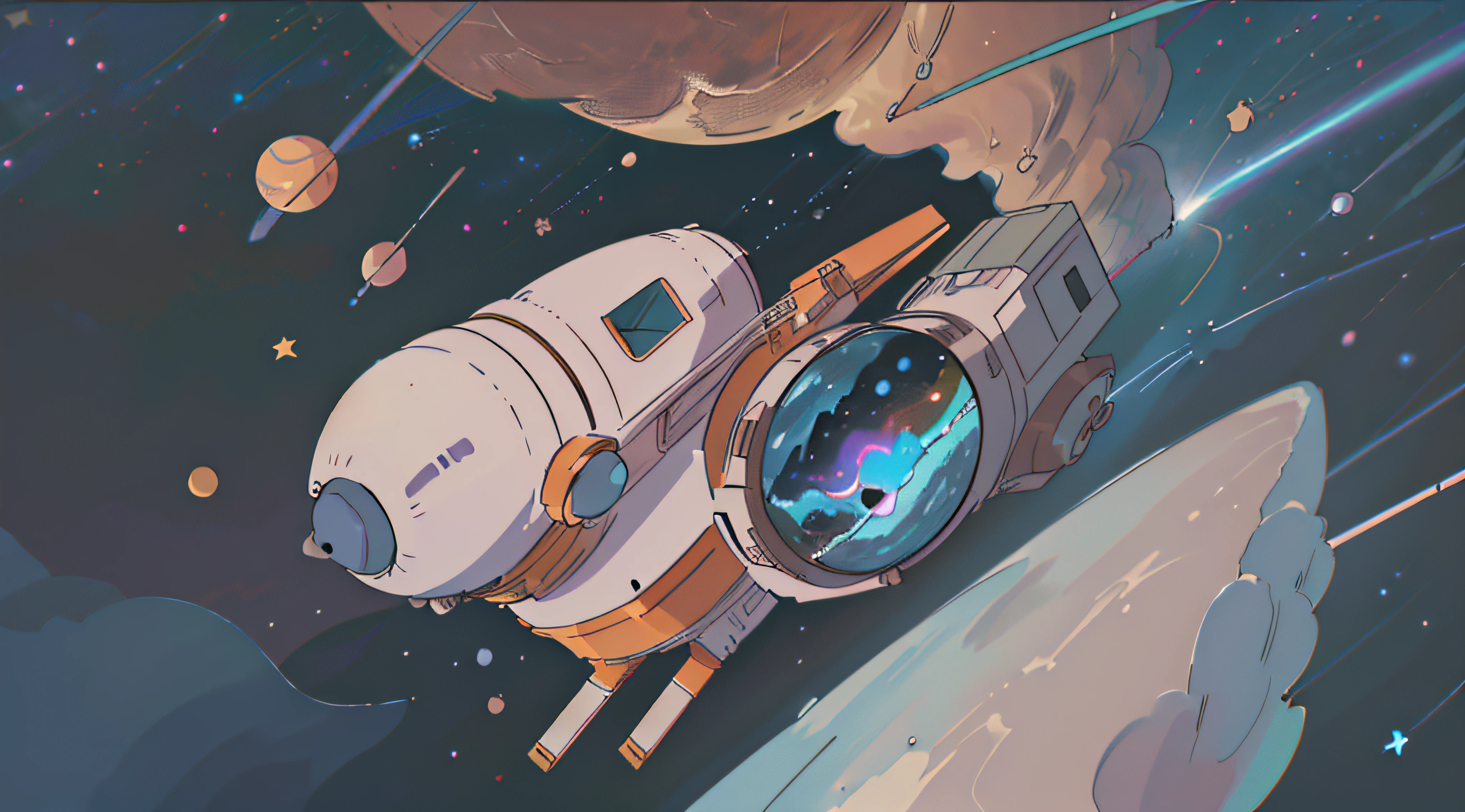 (best quality,4k,8k,highres,masterpiece:1.2),ultra-detailed,(realistic,photorealistic,photo-realistic:1.37),cartoon illustration,official fan art,in space,cat in outer space,outer space exploration!!!,space travel,worn on stars and planets,outer space,outer space,star-filled sky in space,in space,official artwork,cosmos,on a spaceship,colorful,cute,more detailed,lighting,more realistic,cartoon