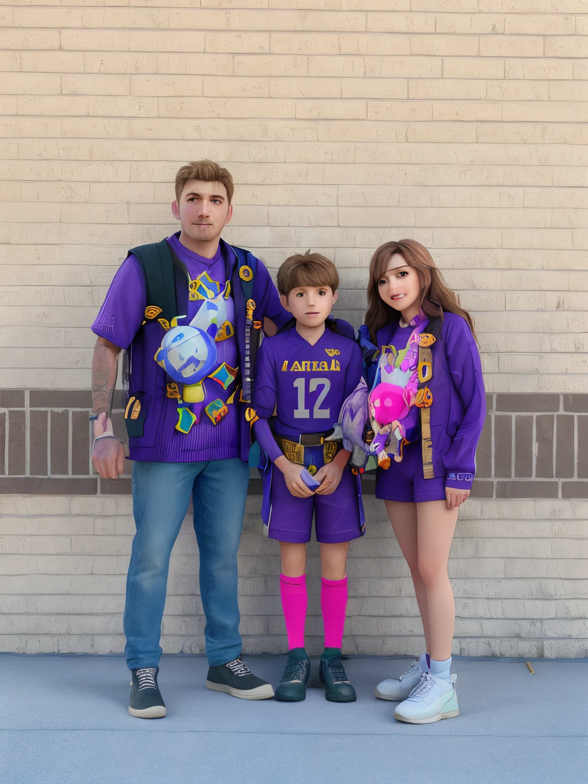 man and  women standing next to a man in a purple jersey, husband wife and son,, colorful uniforms, contest winner 2021, profile pic, high school, family photo, l, contest winner,