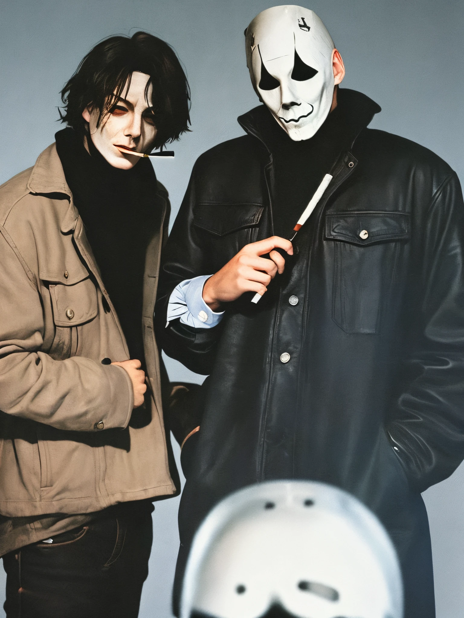 Michael Myers smoking a cigarette with Sol Badguy