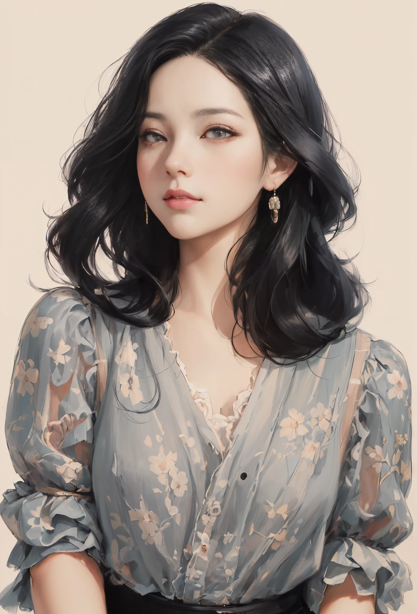 Drawing of woman with long black hair wearing skirt, in the art style of bowater, beautiful digital illustration, RossDraw Portrait, detailed beautiful portrait, Belle peinture de personnage, A beautiful artistic illustration, trending on artstration, author：Against the sky, Realistic cute girl painting, portrait illustration, feminine portrait, inspired by Yanjun Cheng, author：heroes