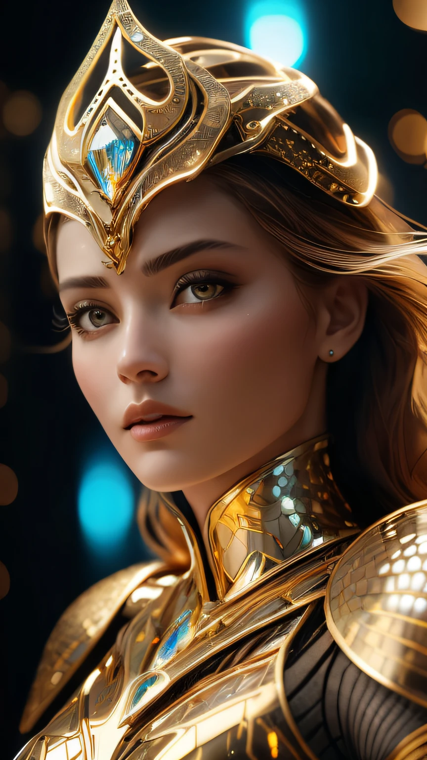 a woman covered in golden honey, detailed eyes, detailed lips, long eyelashes, intricate honey dripping down skin, glowing skin, radiant lighting, ultra-detailed, 8k, high resolution, photorealistic, cinematic, dramatic lighting, lush colors, warm color palette, fantasy, magical, ethereal, dreamlike