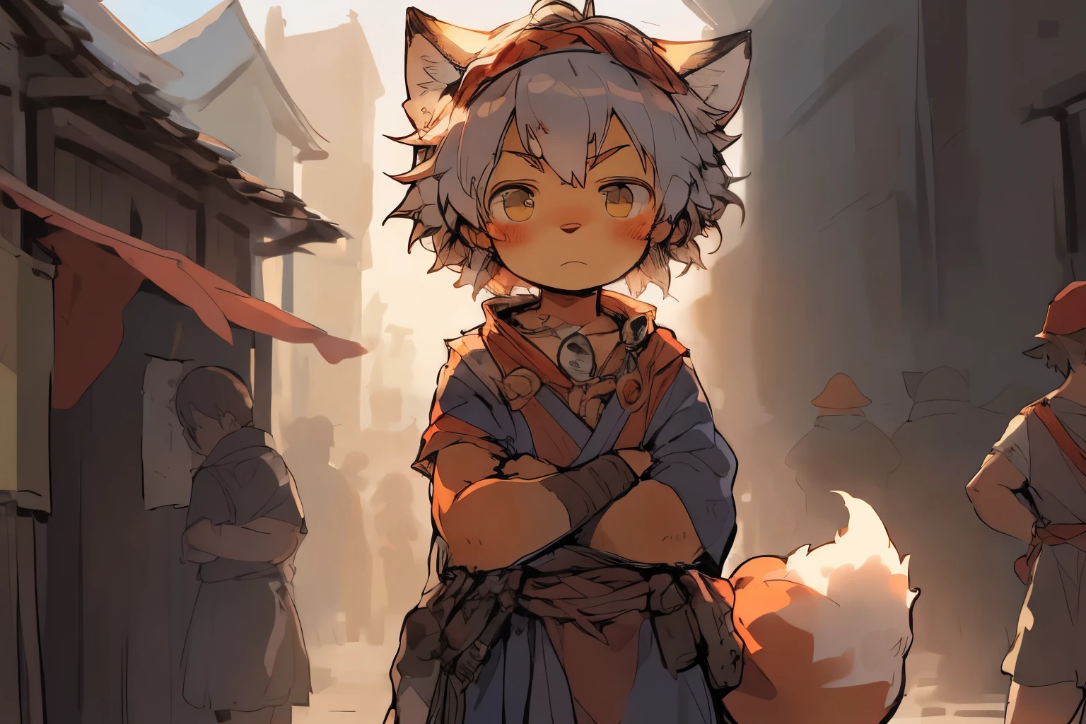Anime style illustration of fox standing guard in medieval town, Cute and detailed digital art, Very very beautiful furry art, Detailed fanart, high-quality wallpaper, dress up as a fisherman 🧥, furry fantasy art, Popular topics on artstation pixiv, High-quality fanart, Human fox, cute fox(Police uniform, boy,Serious,male people,Stand up),author:Pino Deheni, Crab clams, milkytiger1145, Dagasi, Sam,