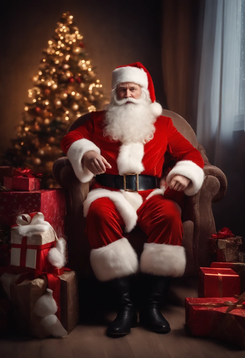 Santa Claus and beautiful Snow Maiden with gifts for Christmas