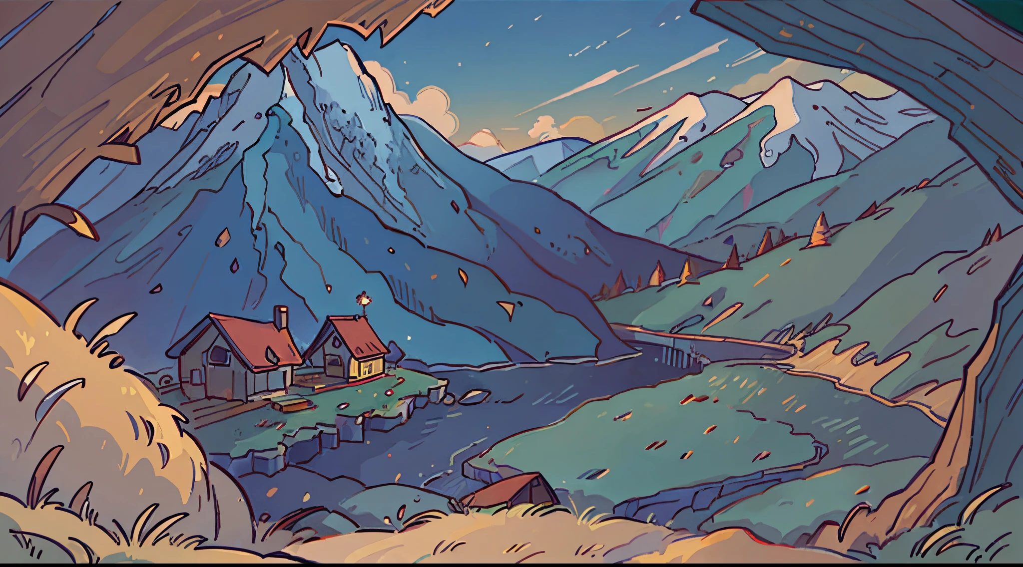 4k, fall scenery, pacific north west, mountains, fantasy, cozy, warm detailed, no person, no people