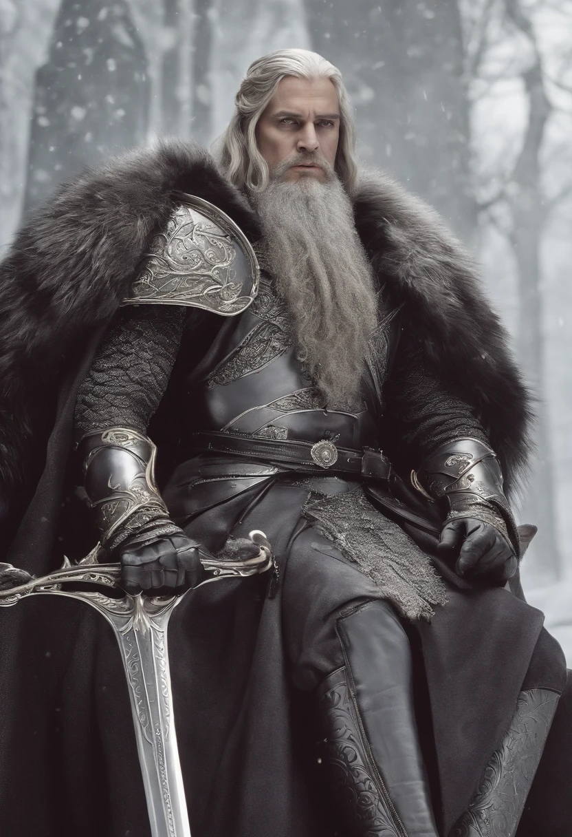A regal and striking portrait of the character, seated on the Iron Throne, with Vhagar coiled behind him, exuding an aura of power and dominance.,A Song of Ice and Fire,[Hair=Long, straight, platinum, silver. Facial features=strong and prominent jawline, straight nose, full lips with defined cupids bow, one violet eye (right), scar from left eyebrow to left cheekbone, missing left eye replaced by blue sapphire. Body=Tall, lithe, defined muscles, broad shoulders and ?????, long torso, small waist, long legs, tight round ????, long thick uncircumcised ????. Hands=Large, veiny, long elegant fingers. Appearance=medieval regal attire, expensive fabrics, impeccable taste, wears dark colours, casual attire only in private, wears a leather eyepatch over left eye.]