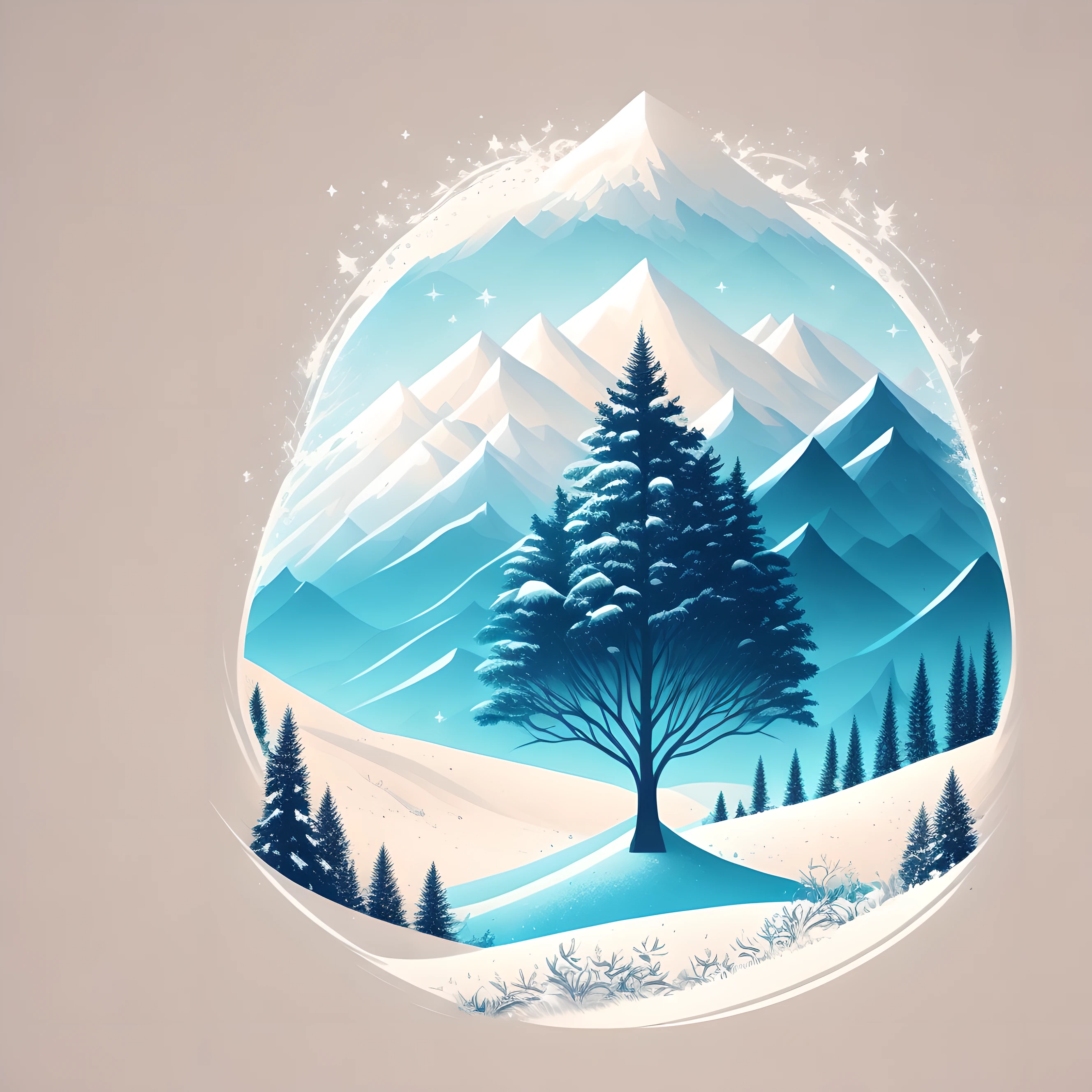 a spruice tree in a winter landscape, tshirt design, midijourney, vector-art