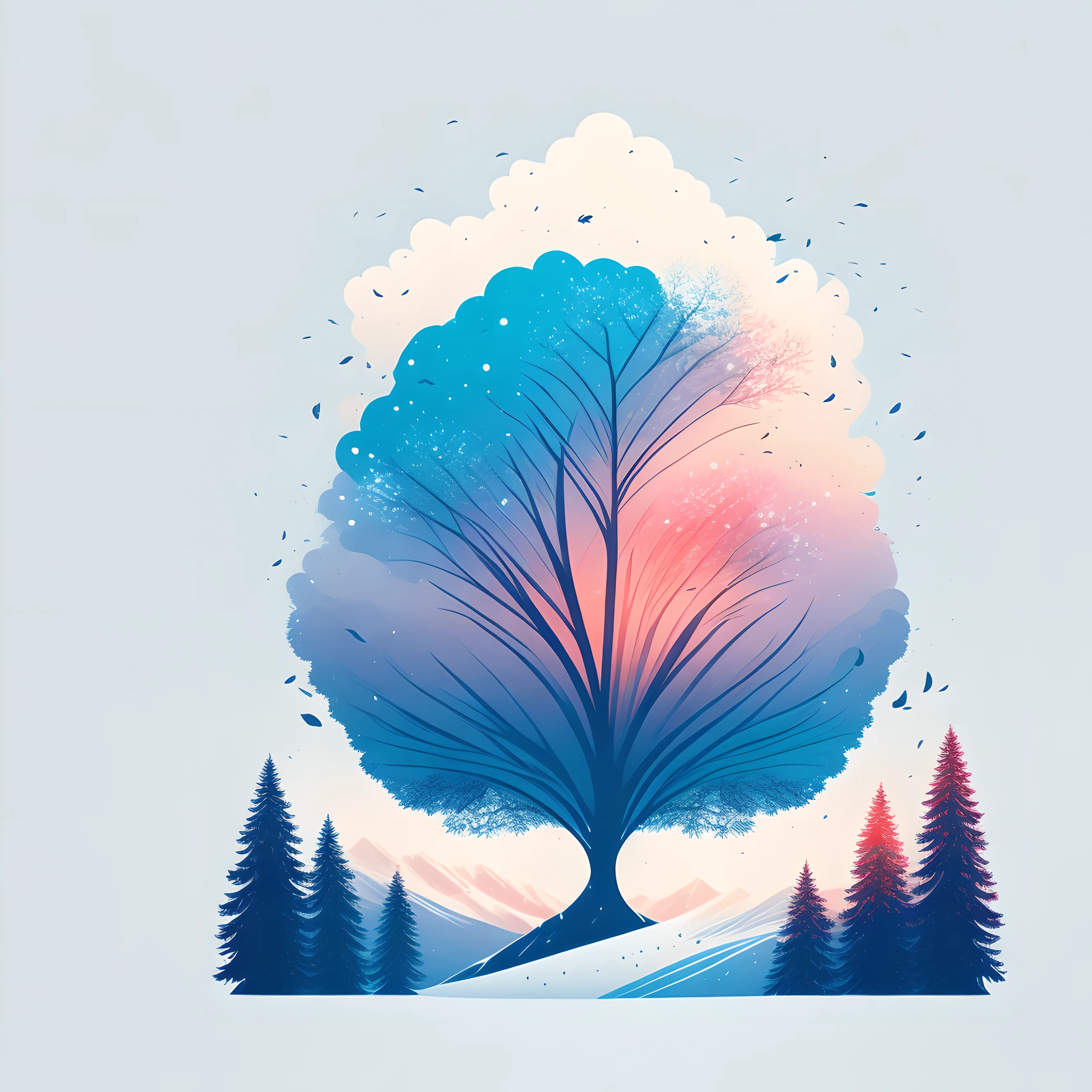 a spruice tree in a winter landscape, tshirt design, midijourney, vector-art