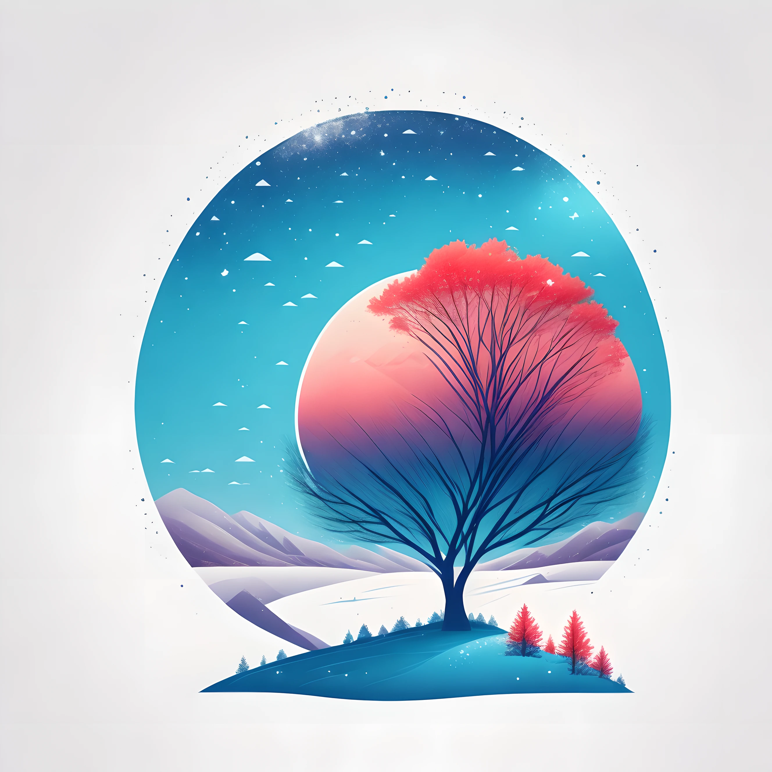 a spruice tree in a winter landscape, tshirt design, midijourney, vector-art