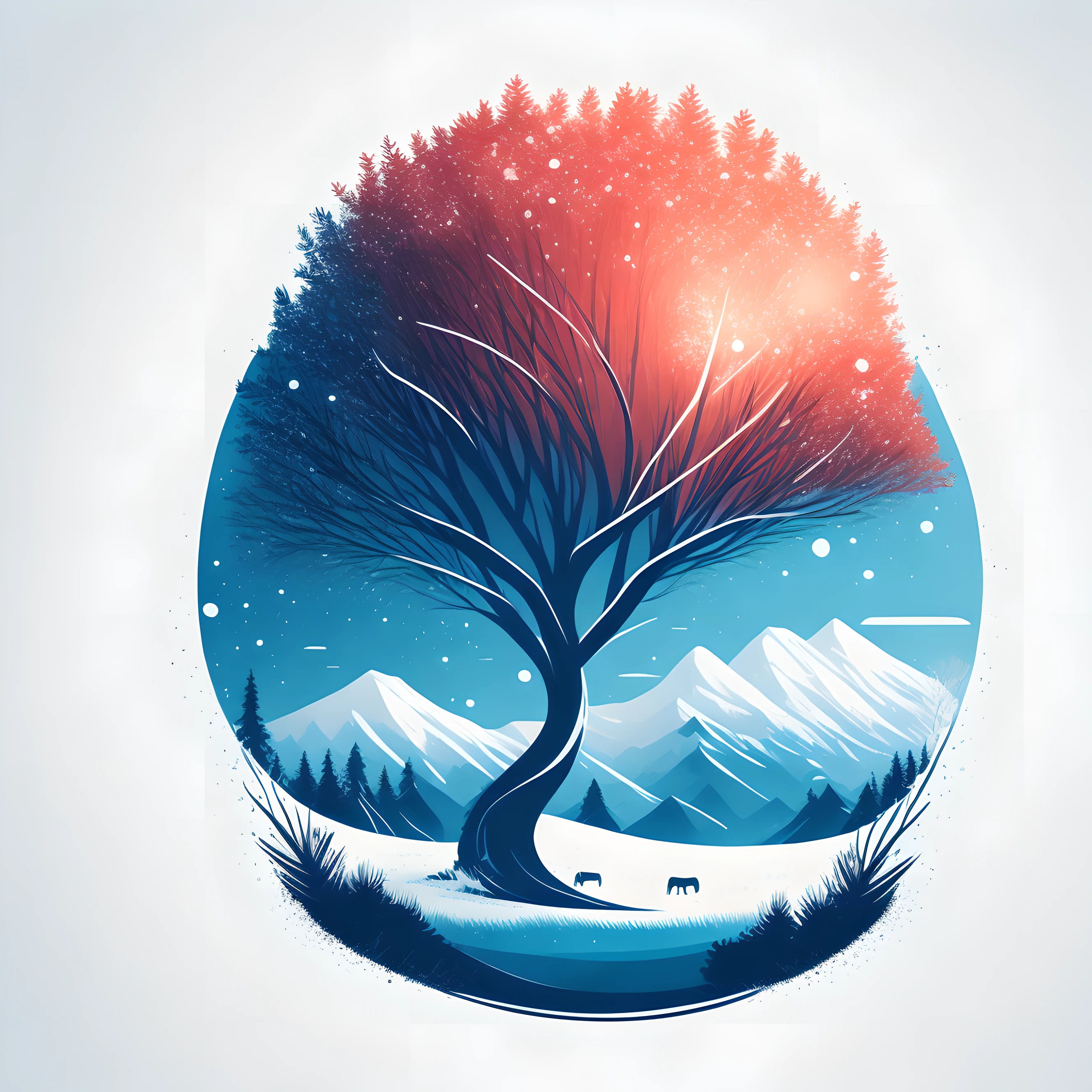 a spruice tree in a winter landscape, tshirt design, midijourney, vector-art